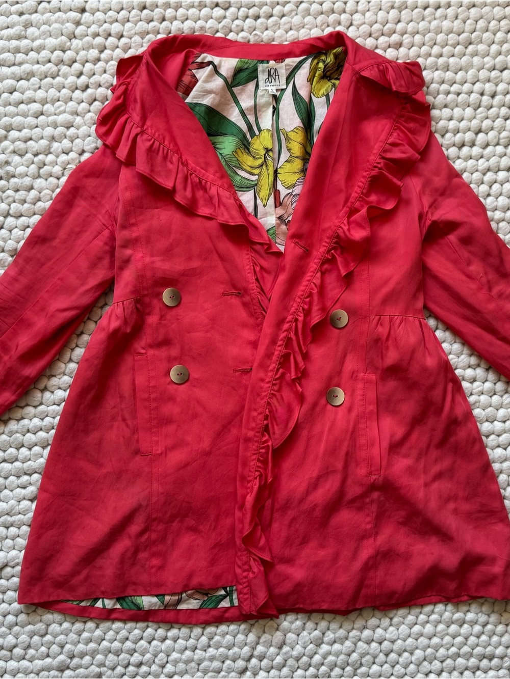 Anthropologie — dRĀ Los Angeles Bright Pink Ruffle-Trim Pea Coat